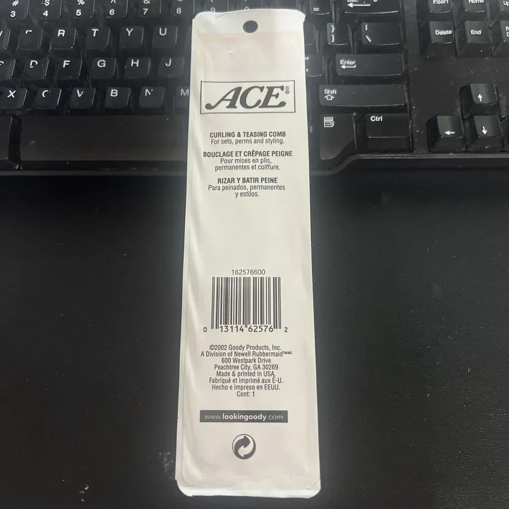 2002 ACE Comb Hard Rubber NIP New Rat‎ Tail Pointed End Curling & Teasing Comb